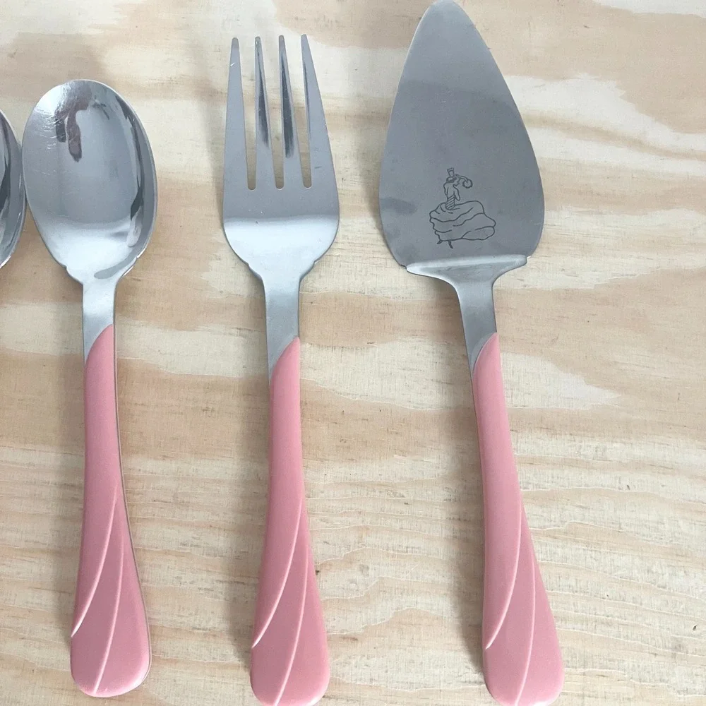 Vintage Fiesta Fiestaware Pink Swirl Flatware Hostess Set of 4 Serving Utensils